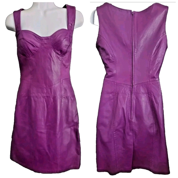 Firenze Dresses & Skirts - Vintage 80s Firenze Santa Barbara Purple Genuine Soft Leather Mini Dress Small